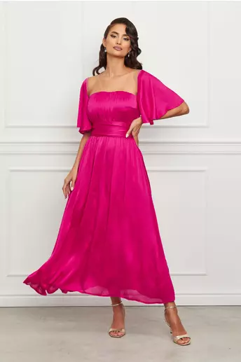 Rochie Moze fuchsia lunga din voal satinat