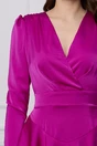 Rochie Moze fucsia din satin cu volane pe fusta