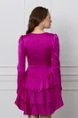 Rochie Moze fucsia din satin cu volane pe fusta