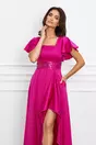 Rochie Moze lunga fucsia cu paiete in talie si crepeu maxi