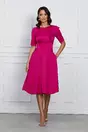 Rochie Moze magenta din satin cu volan pe bust