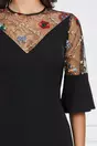 Rochie Moze neagra cu broderie pe bust si maneci