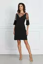 Rochie Moze neagra cu broderie pe bust si maneci