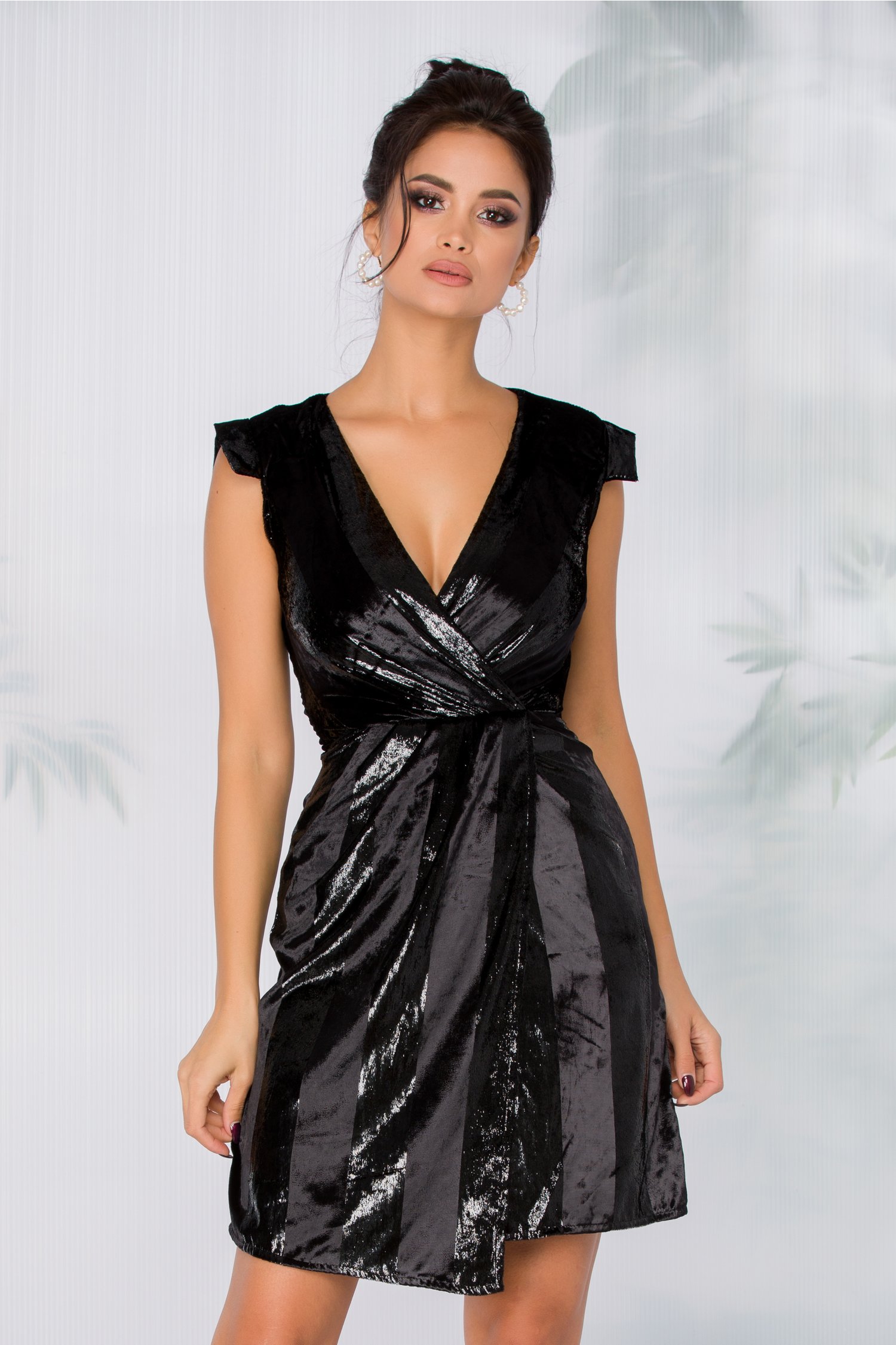 Rochie moze neagra din catifea cu dungi lurex