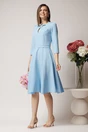 Rochie Moze office bleu din stofa cu funda si decupaj la guler