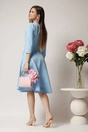 Rochie Moze office bleu din stofa cu funda si decupaj la guler