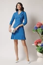 Rochie Moze office din stofa bleu tip sacou cu pliuri la baza