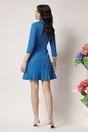 Rochie Moze office din stofa bleu tip sacou cu pliuri la baza