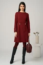 Rochie Moze office din stofa bordo cu nasturi in talie, 4, dyfashion.ro