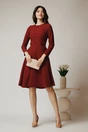 Rochie Moze office din stofa bordo cu nasturi la bust si funde in talie