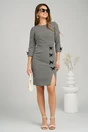 Rochie Moze office din stofa cu imprimeu pepit si funde pe fusta