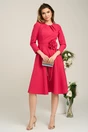 Rochie Moze office din stofa fucsia cu floare maxi in talie