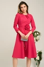 Rochie Moze office din stofa fucsia cu floare maxi in talie