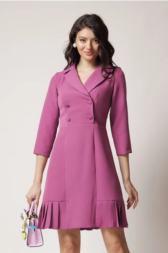Rochie Moze office din stofa lila tip sacou cu pliuri la baza