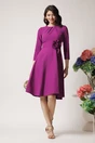 Rochie Moze office din stofa magenta cu floare maxi in talie