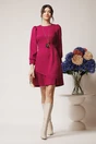 Rochie Moze office din stofa magenta cu pliuri la baza
