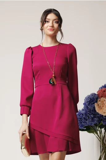 Rochie Moze office din stofa magenta cu pliuri la baza