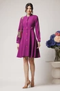 Rochie Moze office din stofa mov cu nasturi