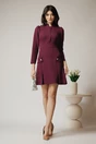 Rochie Moze office din stofa mov pruna cu nasturi pe fusta
