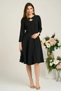 Rochie Moze office din stofa neagra cu decupaje si nasturi la decolteu
