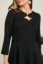Rochie Moze office din stofa neagra cu decupaje si nasturi la decolteu