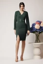 Rochie Moze office din stofa verde cu catarama in talie