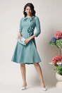 Rochie Moze office din stofa verde mint cu floare maxi in talie