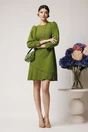 Rochie Moze office din stofa verde olive cu pliuri la baza
