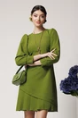 Rochie Moze office din stofa verde olive cu pliuri la baza