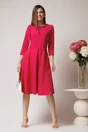 Rochie Moze office fucsia din stofa cu funda si decupaj la guler