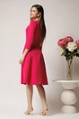 Rochie Moze office fucsia din stofa cu funda si decupaj la guler