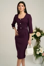 Rochie Moze office mov pruna cu nasturi perlati pe bust