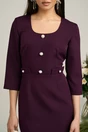 Rochie Moze office mov pruna cu nasturi perlati pe bust
