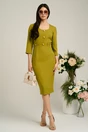 Rochie Moze office verde lime cu nasturi perlati pe bust