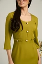 Rochie Moze office verde lime cu nasturi perlati pe bust