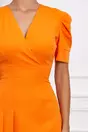 Rochie Moze orange cu pliuri pe fusta si decolteu petrecut