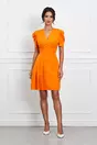 Rochie Moze orange cu pliuri pe fusta si decolteu petrecut