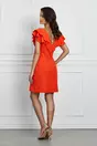 Rochie Moze orange cu volanas si tulle cu buline la baza gatului