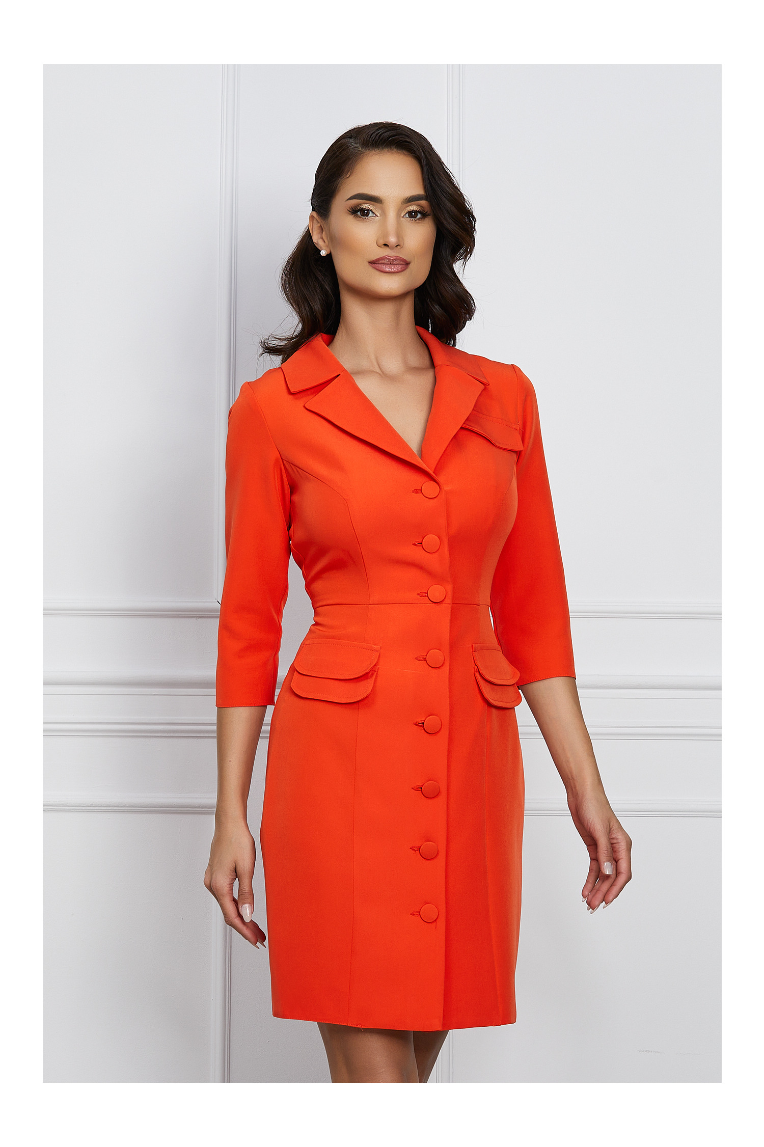 Rochie office orange tip sacou cu clapete