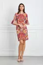 Rochie Moze rosie cu imprimeu floral colorat si buzunare