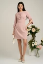 Rochie Moze roz pudra scurta cu volanase si perle pe bust