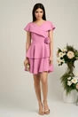 Rochie Moze scurta roz cu volanase si detaliu floral