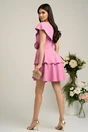 Rochie Moze scurta roz cu volanase si detaliu floral