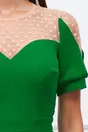 Rochie Moze verde cu buline catifelate la decolteu