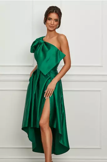 Rochie Moze verde cu funda maxi la bust
