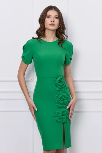 Rochie Moze verde cu trandafiri pe fusta