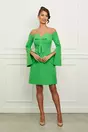 Rochie Moze verde cu tull la bust si maneci evazate