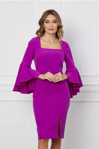 Rochie Moze violet cu maneci evazate