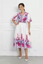 Rochie Natalia alba cu imprimeuri florale fucsia