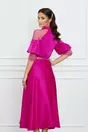 Rochie Natalia fucsia cu strasuri si tull la bust si maneci